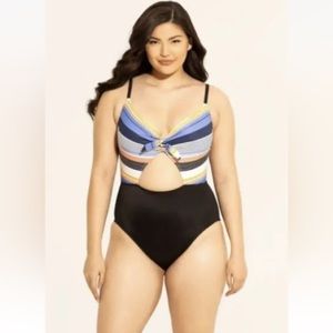 Beach Betty by Miracle Brands Tie Front One-Piece Swimsuit XL *NWT*